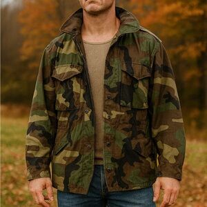 Men’s Vintage Golden Mfg. Co. Green Camo Water Resistant Hooded Jacket Coat